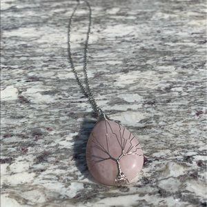 Rose quartz tree of life pendant necklace